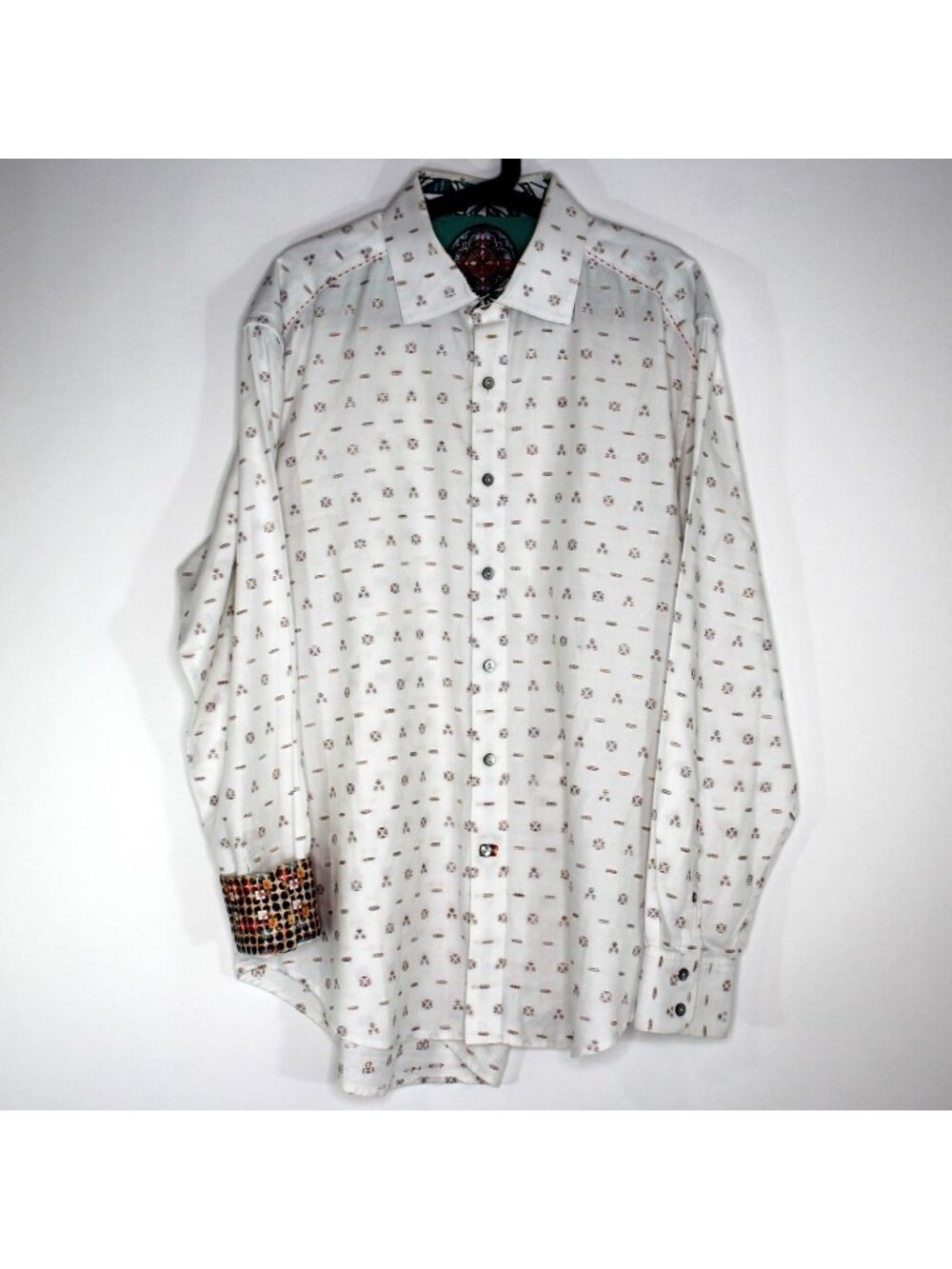 Robert Graham Mens XL Geometric Patterned Flip Cuff Button Up Shirt N1438